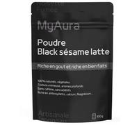 Black Sesame Latte en poudre,Qualité premuim,100 % naturel,Sésame noir torréfié & kinako, Boisson végétale sans caféine,Riche en calcium, fer & magnésium,100g
