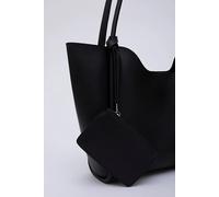 Black SHK108 snap closure faux leather women hand and shoulder bag with detachable wallet and makeup bag spacious daily use handbag