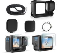 Black Silicone Protective Kit for Go Pro Hero 13 Black, Silicone Lens Cover, Screen Protector and Adjustable Strap, Accessory Kit for Go Pro Hero 13 Black