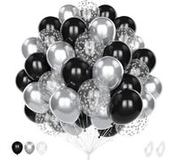 Black Silver Balloon, 60 Piece 12 Inch Matte Black Metallic Silver Confetti Latex Helium Balloon For Men Birthday Wedding Birthday Party Graduation Decoration Party