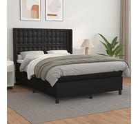 Black Similicuir Bed Frame with Mattress 140x200 cm, Adjustable Headboard, Pocket Spring Support, Medium Firm Comfort for Back and Stomach Sleepers, Modern Bedroom Furniture