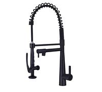 Black Sink Faucet with Pull Down Sprayer, Brass High Arch Single Handle Spring Kitchen Faucets, Hot and Cold Water Mixer Tap, Double Outlet