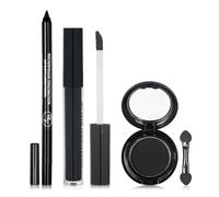 Black Smokey Eyes Set de maquillage avec palette de fards à paupières, rouge à lèvres liquide, eyeliner et crayon à lèvres - longue durée résistant aux bavures avec mini-pinceau pour Halloween Goth