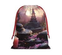 Black Stone Tower Sac cadeau en velours super doux avec cordon de serrage, sac de rangement imprimé complet pour Noël et rangement quotidien