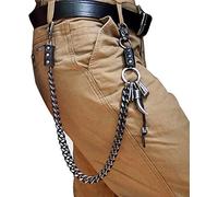 Black Sugar Chaine Pantalon Métal Noir Gris Porte Feuille Clés Anneaux Balle Gun Corne Cuir Skull Tête Mort Motard Punk Gothique Goth Biker Squelette (Corne)