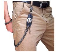 Black Sugar Chaine Pantalon Métal Noir Gris Porte Feuille Clés Anneaux Balle Gun Corne Cuir Skull Tête Mort Motard Punk Gothique Goth Biker Squelette (Tete Mort)