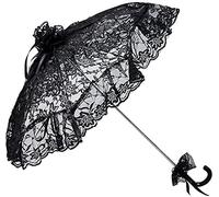 Black Sugar Déguisement Parapluie Ombrelle Blanc Noir Rouge Solide Vinyle Dentelle Rubans Cérémonie Mariage Parasol Gothique Lolita Déguisement Cosplay Convention (Noir Dentelle)