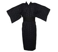 Black Sugar Kimono Noir Homme Pyjama Ceinture Japonais Traditionnel Yukata Samurai Coton De Bonne Qualité Résistant Maison Sortie (L)