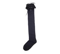 Black Sugar Long Chaussettes Montantes Genou Noir Blanc Rouge Bordeaux Rayures Bleu Rose Coton Epais Bonne Qualité Écolière Uniforme Cosplay Lolita Nœud Couronne (Dentelle Noir)