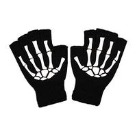 Black Sugar Paires Mitaine Mixte Gant Sans Doigts Laine Extensible Résistante Demi Doigts Crane Tête Mort Gothique Punk Rock Goth Noir Chaud Manchette Manche Skull Squelette Ado Adulte