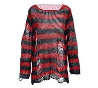 Black Sugar Pull Tunique Rouge Blanc Rose Rayures Zip Capuche Goth Femme Large Long Gothique Pink Rock Déchirée (FR/ES, Alpha/Lettres, Taille Unique, Taille Normale, Taille Normale, Rouge Long)