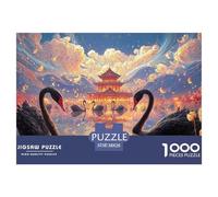 Black Swans Swimming in The Lake 1000 Pièces Découpe Précise Puzzle Surreal Clouds Amusant Jigsaw Déco Maison pour Amis 38x26cm/1000pcs