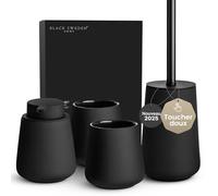 Black Sweden Home Salle de Bain Accessoire Noir Mat - Distributeur Savon, Gobelets, Brosse WC - Céramique Haut de Gamme, Revêtement Caoutchouc, Design Nordique - Brosse remplaçable Set Salle de Bain