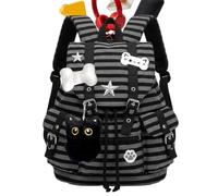Black Teen Backpack - 13.78in Multi Pocket School Bag With Cat Charm