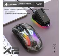 (Black Transparent) Souris de jeu sans fil Attack Shark X2 Pro RGB,Bluetooth tri-mode,clic silencieux,affichage de la batterie,station de charge magnétique