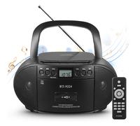(Black, US Standard) Boombox portable avec lecteur CD, Bluetooth, cassette, radio AM/FM et lecteur de cassettes