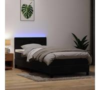 Black Velour Bed Frame with Mattress 100x220 cm, Adjustable Headboard, LED Lighting, Pocket Spring System, Comfortable Topper, Modern Bedroom Furniture