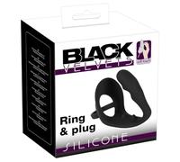 Black Velvet Cock Ring avec Plug Anal, Noir Noir