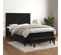 Black Velvet Platform Bed Frame, 140x200 cm, Adjustable Headboard, Pocket Spring Mattress & Topper, Medium-Firm Support, Durable Wood Construction, Complete Set