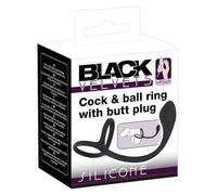 Black Velvet Plug Anal avev Cock Ring, Noir, 22.5cm Noir