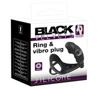 Black Velvet Ring Vibro Plug, Noir, 11.2cm Noir