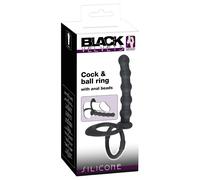 Black Velvets - anneau pénis et testicules avec plug anal - silicone noir