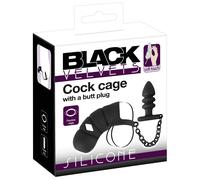 Black Velvet - Cage pénis en silicone avec plug anal (noir)