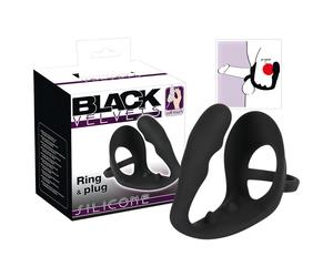 Black Velvets - plug anal avec anneau pénis et testicules - silicone noir