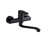 Black Wall Mount Kitchen faucets, Copper, for Kitchen Sink Laundry Sink, rotatable Hot and Cold, commercial-25cm Black