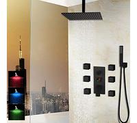 Black Wall Mounted Square Style Brass Waterfall LED Shower Set New Bathroom Shower with Handle Rainfall Shower Head