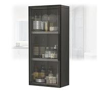 Black WallMounted Armoire de salle de bain en bois avec portes en verre Cabinet de médecine NoDrill pour la cuisine et la chambre à coucher de buanderie, 30 x 14 x 75 cm, solution de rangement