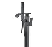 Black Waterfall Free Standing Tub Faucet Floor Tub Filler Faucet Brass Bathroom Tub Faucets With Hand Shower(Polished Gold)
