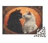 Black White Chat Puzzle 1000 Pièces Cadeau Unique Intimité Romantique Jeu Éducatif Challenge Toy À De Qualité Supérieure Peinture Art pour Adultes Et Enfants À Partir De 14 Ans 1000pcs (75x50cm)