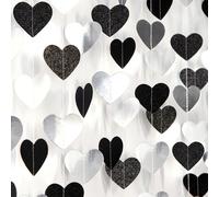 Black White-Silver Party-Decoration Heart Garland - 52ft 21st Men Birthday New Year Eve Boaddrop Streamers Streamers Graduation Engagement Weddin