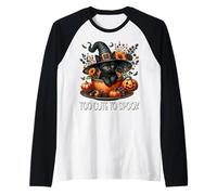 Black Witch Cat Kitten Graphic for Cat Mom Too Cute to Spook Manche Raglan