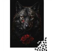 Black Wolf Dark Red Rose, Puzzle Classique 1000 Pièces, 52x38cm/1000pcs | Pour le passage au Nouvel An : ce puzzle pour adultes de 1000 pièces convient aux journées calmes autour de Noël.