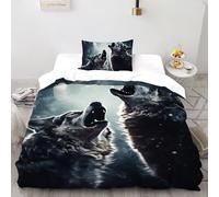 Black WolfHousse De Couette Ensemble 3D Enfant 2 Pièces Douce Et Facile D’Entretien 2 Taie D’Oreiller Single(135x200cm) Fermeture Éclair pour