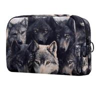 Black Wolves Trousse à maquillage pour femme avec fermeture éclair, multicolore, 18.5x7.5x13cm/7.3x3x5.1in, Trousse de toilette