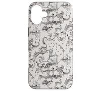 Black Woodland Creatures Toile Ours Lapin Cerf Renard Coque pour iPhone 16 Plus