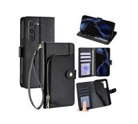 (Black)Zipper Bag Leather Phone Case For Fujitsu Arrows Alpha F-51F