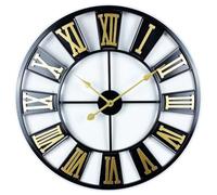 Black1,24 Pouces Extra Large Carte du Monde Horloge Murale, métal Minimaliste Moderne Silencieux sans tic-tac Horloge Ronde pour Salon, Chambre à Coucher, Bureau, Cuisine, Chiffres Romains