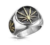 BlackAmazement Bague en acier inoxydable 316L Feuille de chanvre Pot Feuille Weed 60-73 Argent/Or Noir Homme, Acier inoxydable