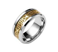 BlackAmazement Bague en acier inoxydable 316L Jésus Ichthys poisson christianisme or bleu argent noir hommes femmes, Acier inoxydable
