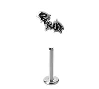 BlackAmazement Boucles d'oreilles labret en acier inoxydable 316L - Tragus Helix Monroe - Bat - Noir blanc - Argent - 8 mm - Pour homme, Acier inoxydable