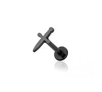 BlackAmazement Boucles d'oreilles labret en acier inoxydable 316L - Tragus Helix Monroe - Dagger - Or argenté - Noir - 6 mm - 8 mm - Pour homme et femme, Acier inoxydable