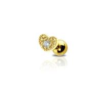 BlackAmazement Cartilage Tragus Helix Barbell Clous d'oreilles en forme de cœur en acier inoxydable 316L et oxyde de zirconium CZ Argenté/doré transparent pour femme, Zircone cubique, Zircon cubique