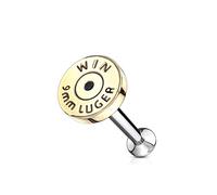 BlackAmazement Cartilage Tragus Stud Labret Monroe Boucles d'oreilles en forme de cartouche Winchester Boule Bullet en acier inoxydable 316L Doré Homme Femme,