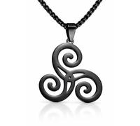 BlackAmazement Chaîne avec pendentif en acier inoxydable 316L Triskèle Celte Rune 60 cm Collier argenté noir pour homme et femme, Acier inoxydable