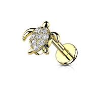 BlackAmazement Clous d'oreilles en acier inoxydable 316L - Labret monroe - Tragus - Tortue - 6 mm - 8 mm - Oxyde de zirconium CZ - Or rose et argent - Pour femme, Acier inoxydable, Oxyde de Zirconium