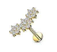 BlackAmazement Clous d'oreilles en acier inoxydable 316L pour labret, tragus, hélix, triple fleur, 6 mm, 8 mm, zircone CZ, or rose, argent, rose, aqua, arc-en-ciel, pour femme, Acier inoxydable